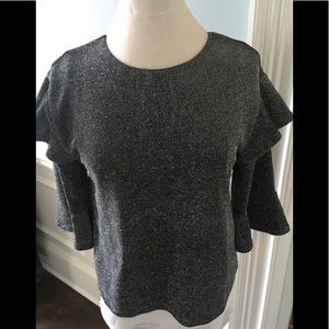 J.O.A. Ruffle Sleeve Shirt in Black Size Sm